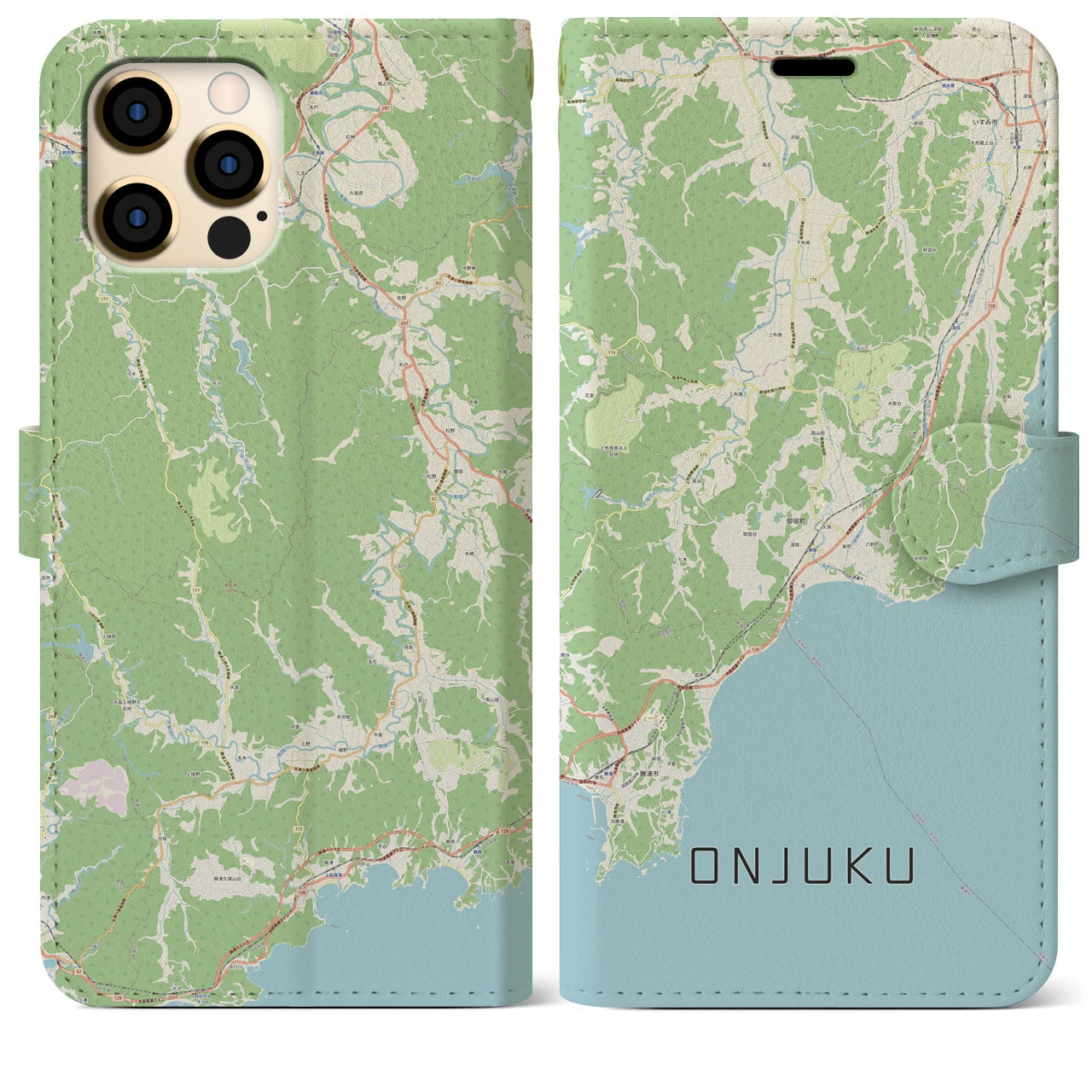 【御宿(千葉県)】地図柄iPhoneケース(手帳タイプ)ナチュラル・iPhone 12 Pro Max 用