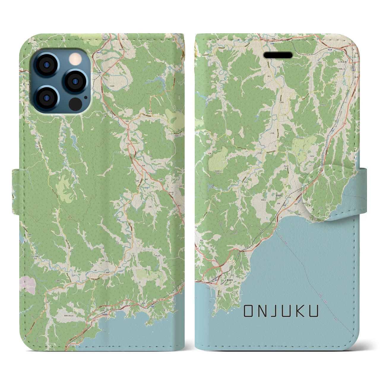 【御宿(千葉県)】地図柄iPhoneケース(手帳タイプ)ナチュラル・iPhone 12 / 12 Pro 用