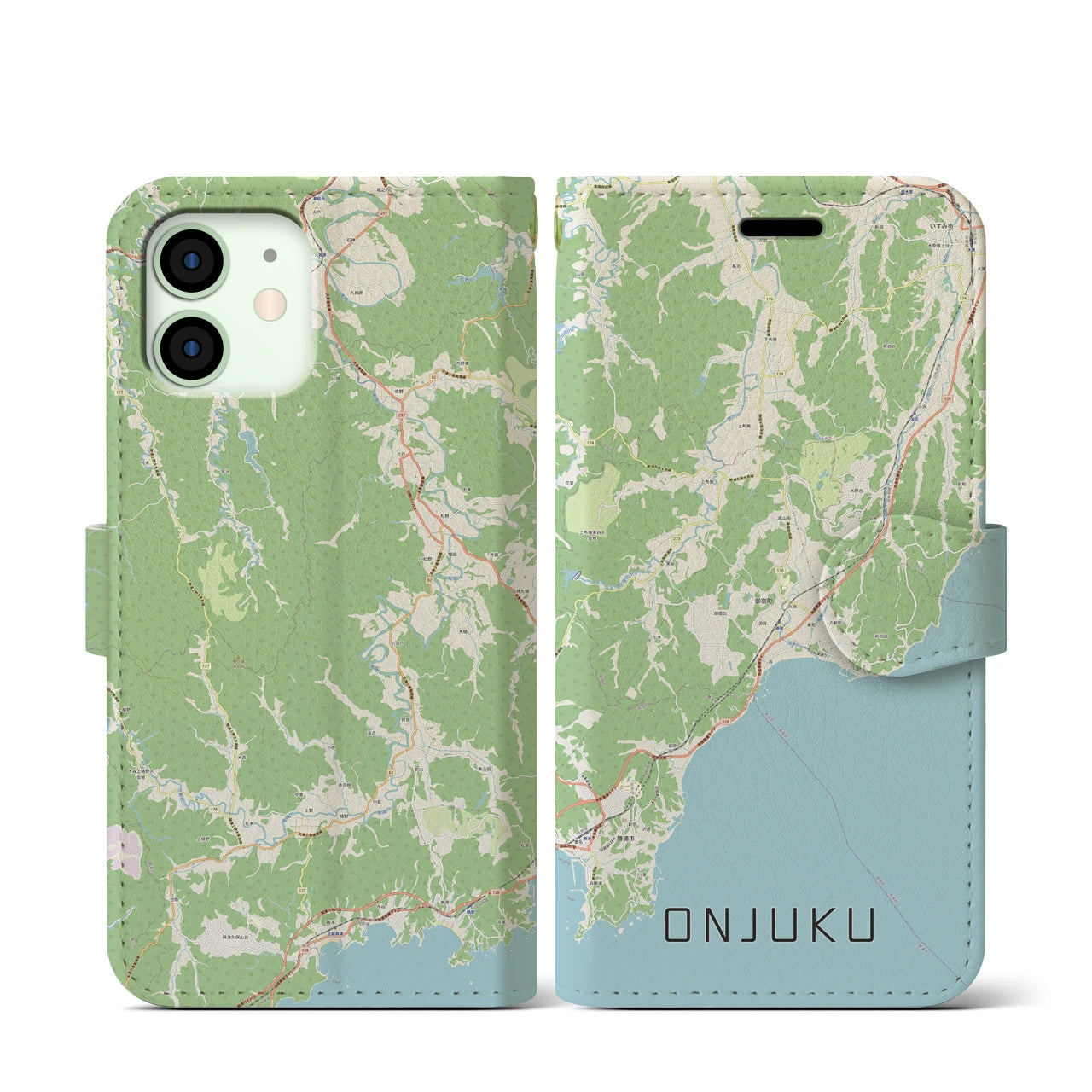 【御宿(千葉県)】地図柄iPhoneケース(手帳タイプ)ナチュラル・iPhone 12 mini 用