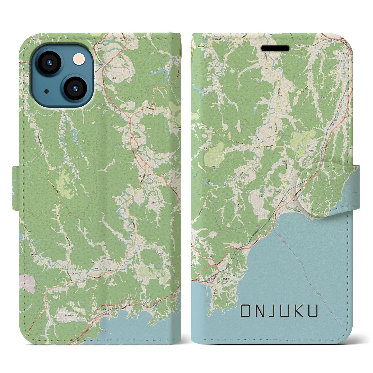 【御宿(千葉県)】地図柄iPhoneケース(手帳タイプ)ナチュラル・iPhone 13 用