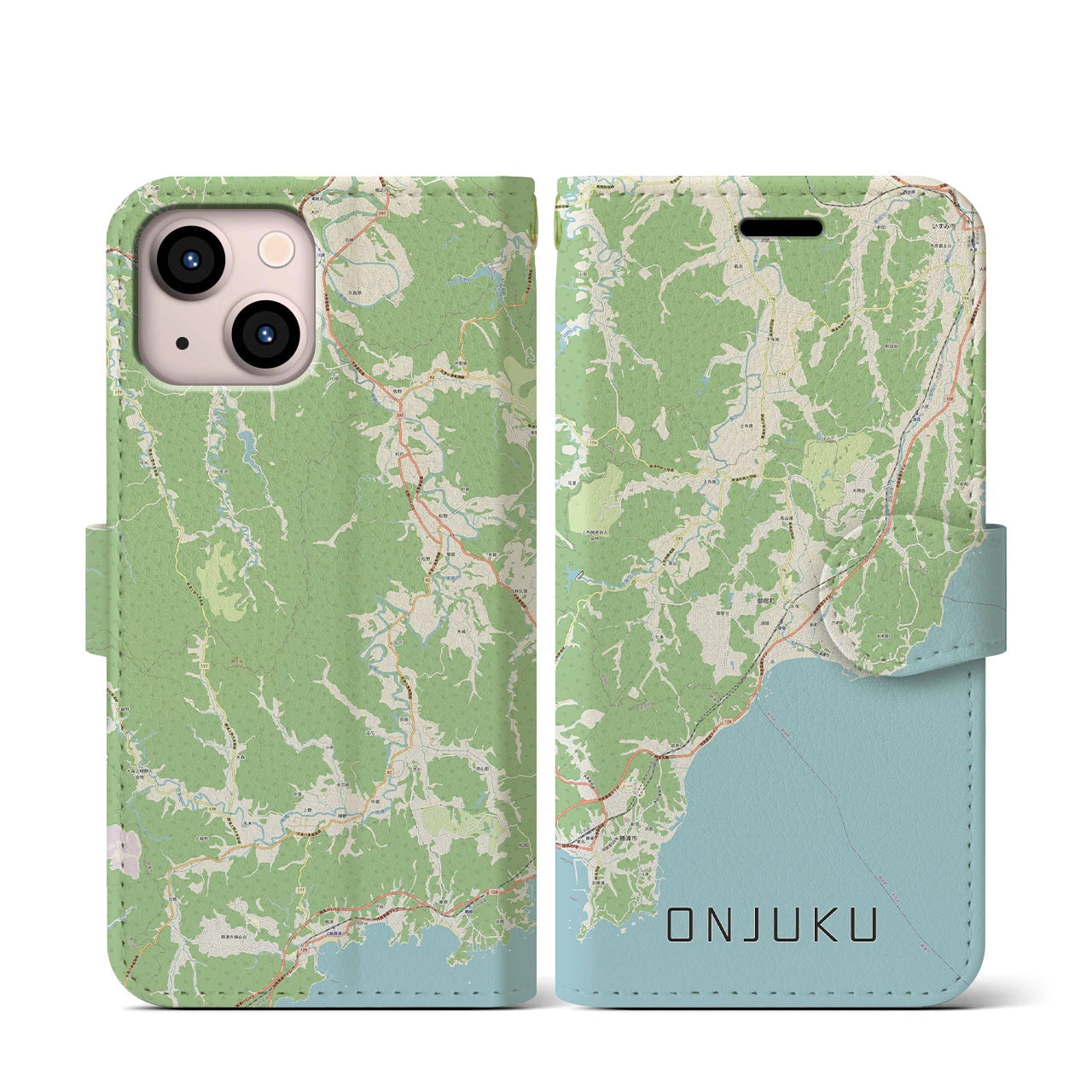 【御宿(千葉県)】地図柄iPhoneケース(手帳タイプ)ナチュラル・iPhone 13 mini 用