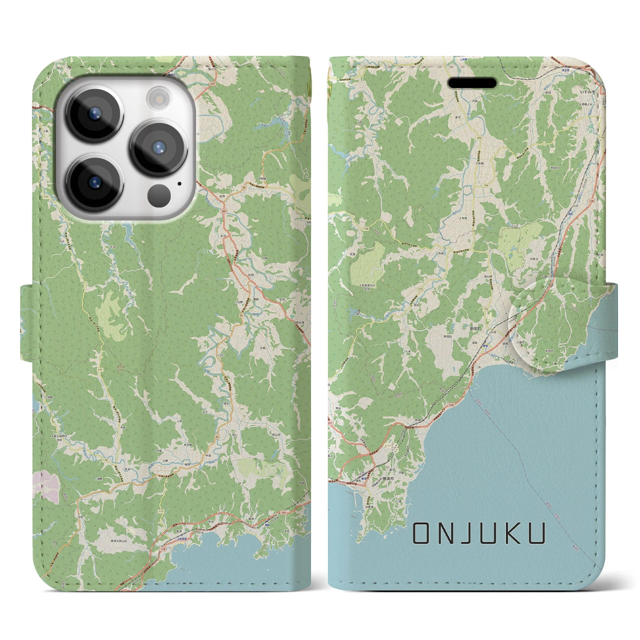 【御宿(千葉県)】地図柄iPhoneケース(手帳タイプ)ナチュラル・iPhone 14 Pro 用