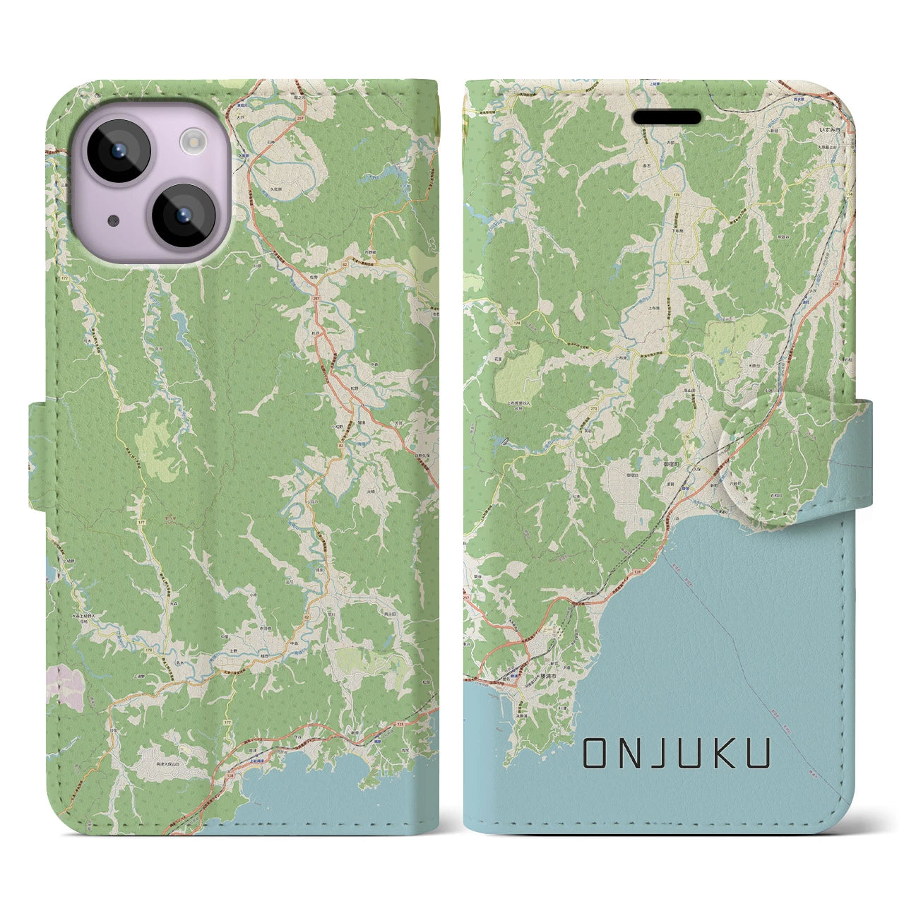 【御宿(千葉県)】地図柄iPhoneケース(手帳タイプ)ナチュラル・iPhone 14 用