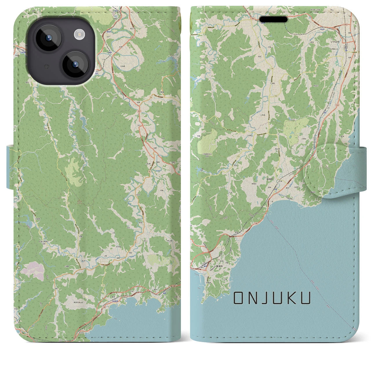 【御宿(千葉県)】地図柄iPhoneケース(手帳タイプ)ナチュラル・iPhone 14 Plus 用
