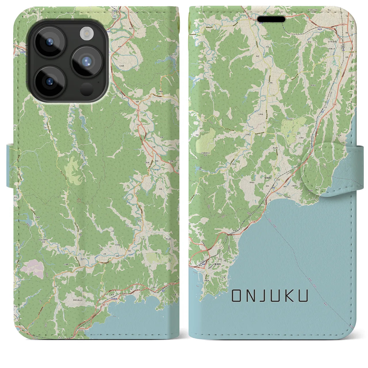 【御宿(千葉県)】地図柄iPhoneケース(手帳タイプ)ナチュラル・iPhone 15 Pro Max 用