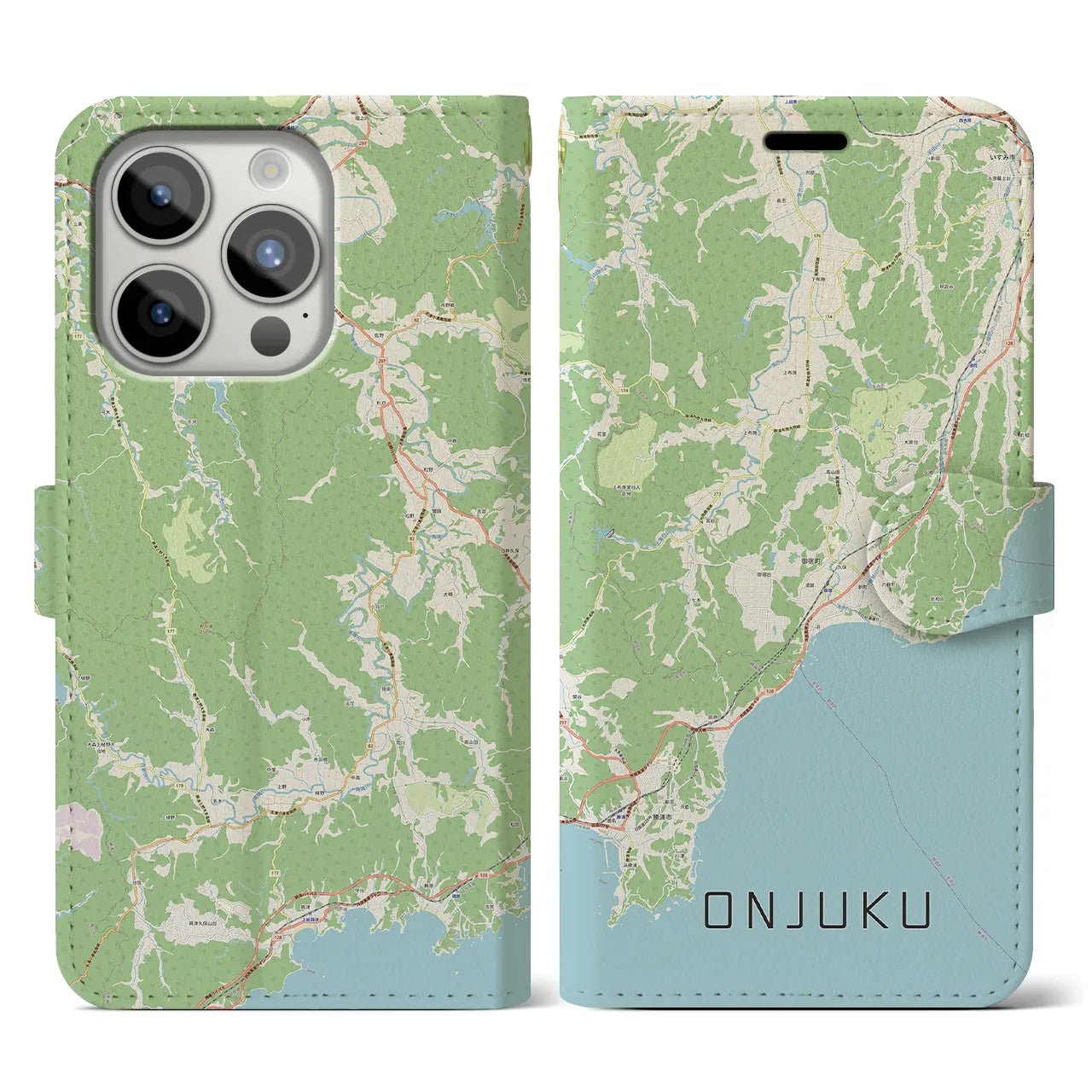 【御宿(千葉県)】地図柄iPhoneケース(手帳タイプ)ナチュラル・iPhone 15 Pro 用