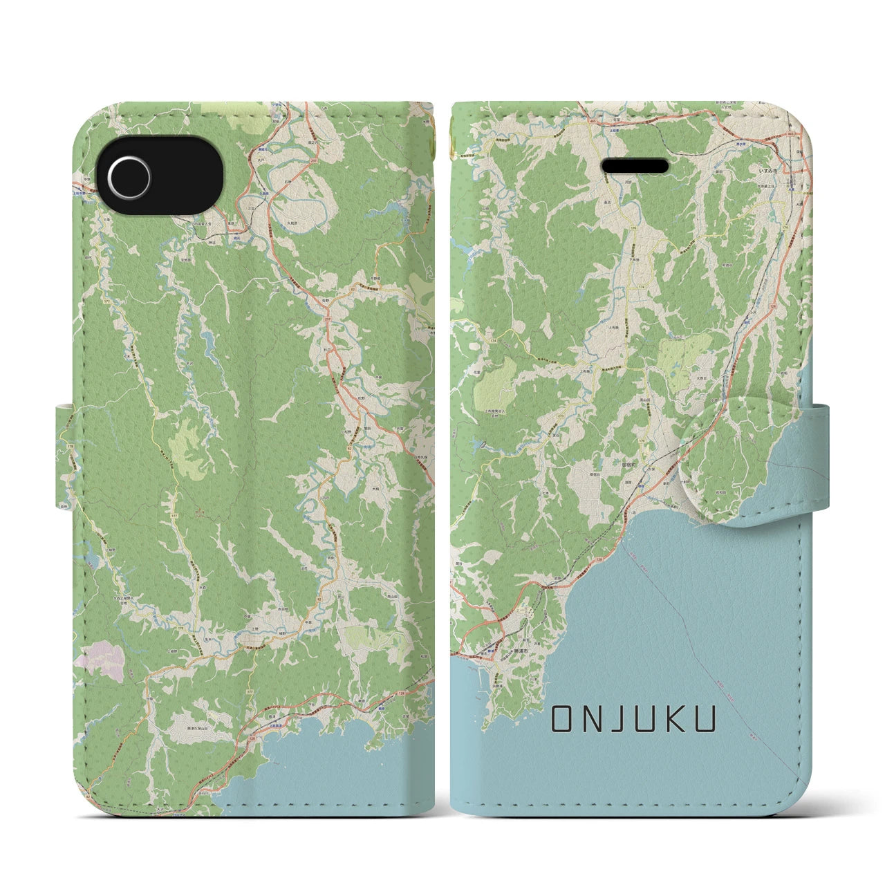 【御宿(千葉県)】地図柄iPhoneケース(手帳タイプ)ナチュラル・iPhone SE(第3 / 第2世代) / 8 / 7 / 6s / 6 用