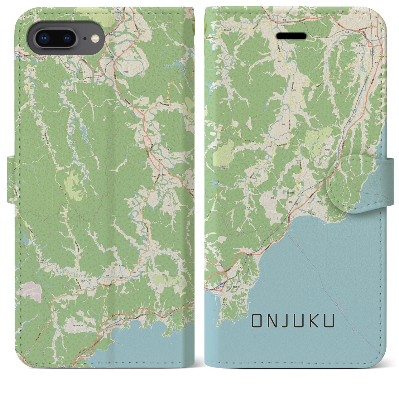【御宿(千葉県)】地図柄iPhoneケース(手帳タイプ)ナチュラル・iPhone 8Plus /7Plus / 6sPlus / 6Plus 用