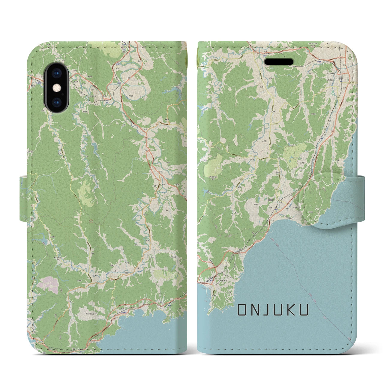 【御宿(千葉県)】地図柄iPhoneケース(手帳タイプ)ナチュラル・iPhone XS / X 用