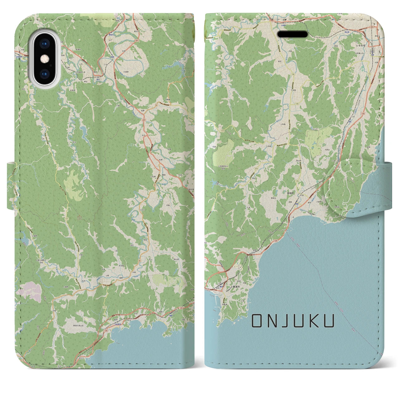 【御宿(千葉県)】地図柄iPhoneケース(手帳タイプ)ナチュラル・iPhone XS Max 用