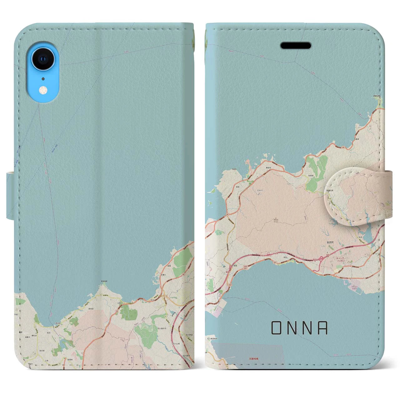【恩納(沖縄県)】地図柄iPhoneケース(手帳タイプ)ナチュラル・iPhone XR 用