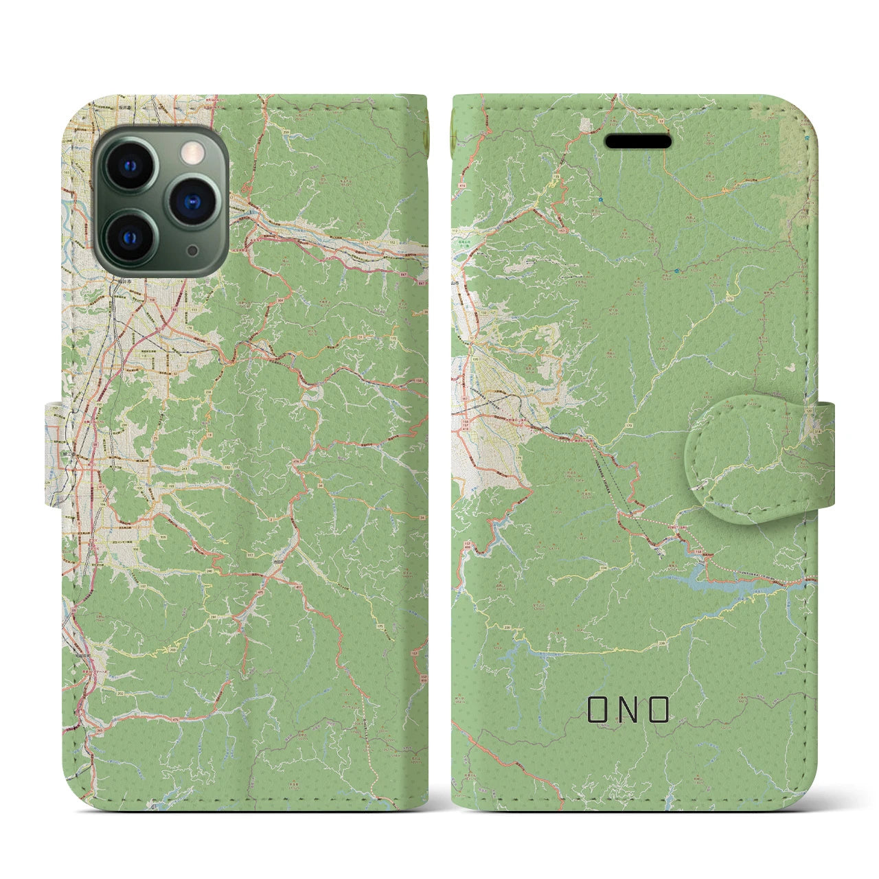 【大野(福井県)】地図柄iPhoneケース(手帳タイプ)ナチュラル・iPhone 11 Pro 用