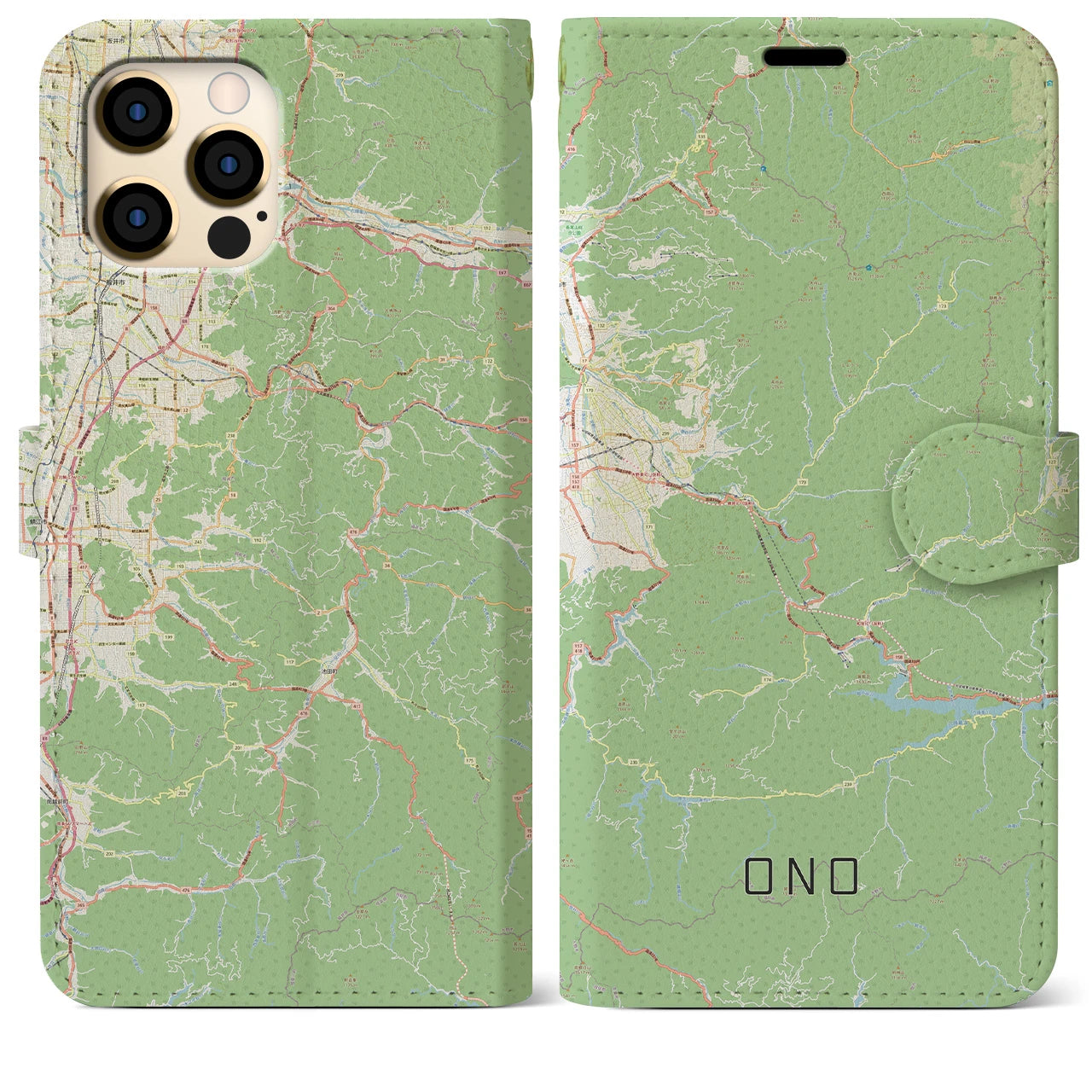 【大野(福井県)】地図柄iPhoneケース(手帳タイプ)ナチュラル・iPhone 12 Pro Max 用