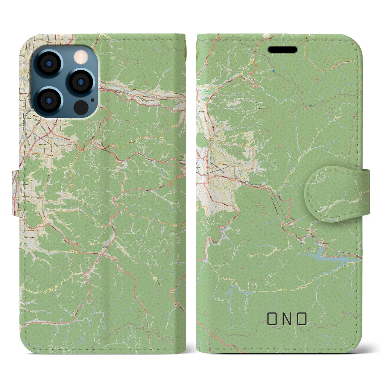 【大野(福井県)】地図柄iPhoneケース(手帳タイプ)ナチュラル・iPhone 12 / 12 Pro 用