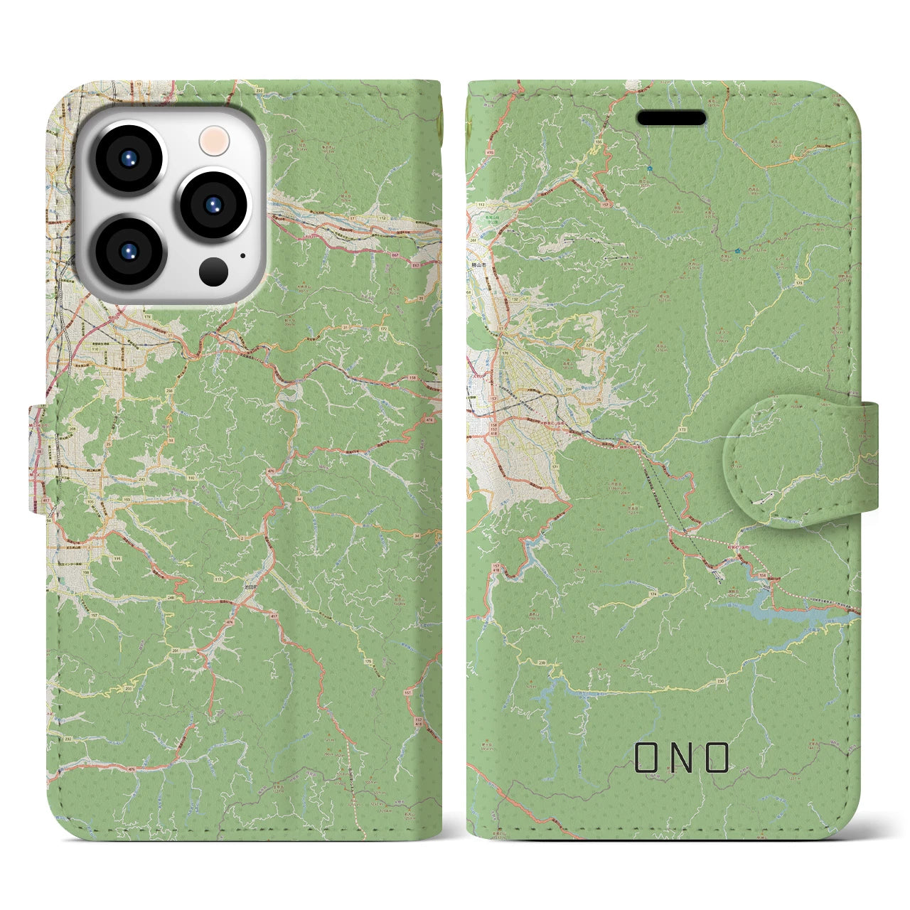 【大野(福井県)】地図柄iPhoneケース(手帳タイプ)ナチュラル・iPhone 13 Pro 用