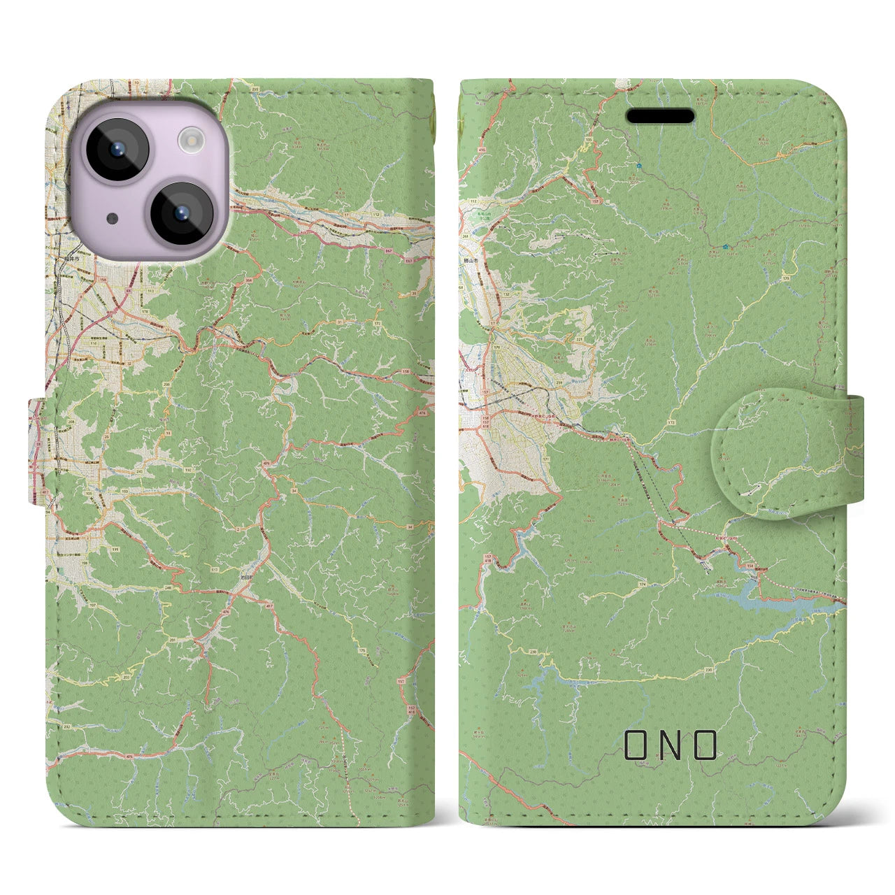 【大野(福井県)】地図柄iPhoneケース(手帳タイプ)ナチュラル・iPhone 14 用