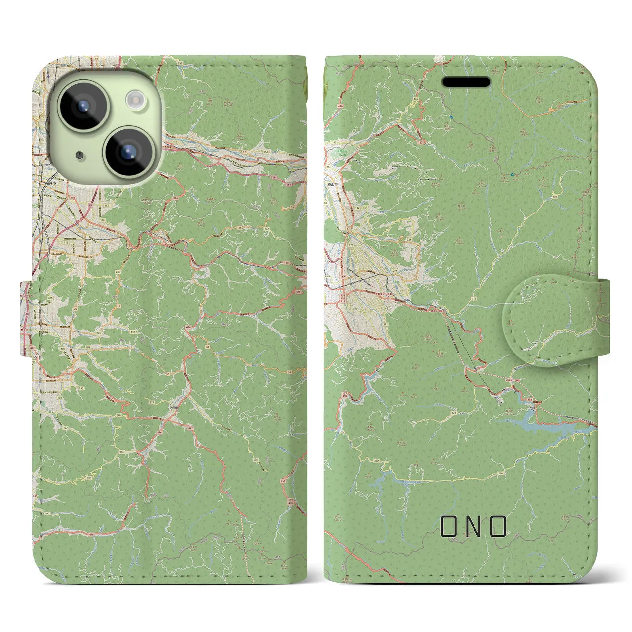 【大野(福井県)】地図柄iPhoneケース(手帳タイプ)ナチュラル・iPhone 15 用