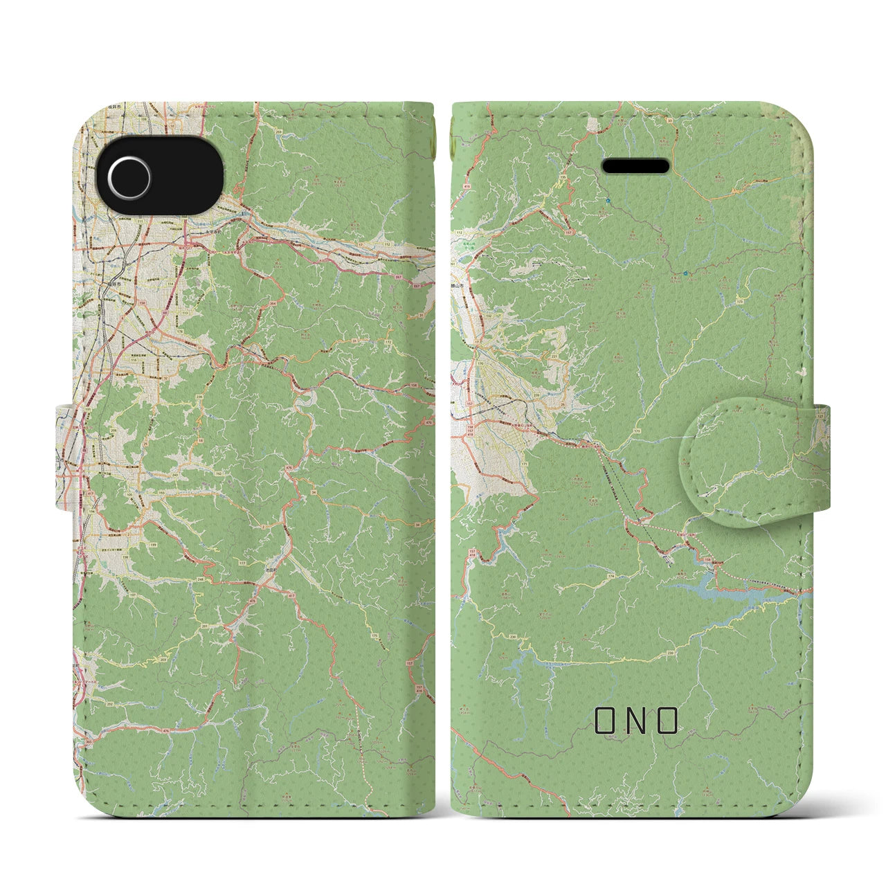【大野(福井県)】地図柄iPhoneケース(手帳タイプ)ナチュラル・iPhone SE(第3 / 第2世代) / 8 / 7 / 6s / 6 用