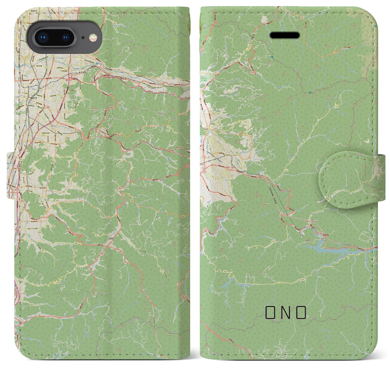 【大野(福井県)】地図柄iPhoneケース(手帳タイプ)ナチュラル・iPhone 8Plus /7Plus / 6sPlus / 6Plus 用