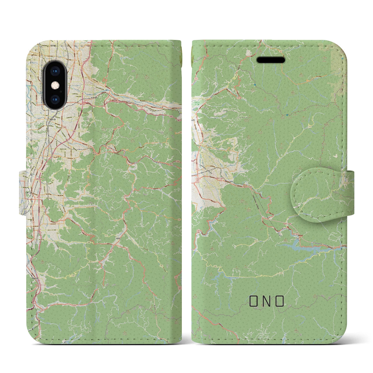 【大野(福井県)】地図柄iPhoneケース(手帳タイプ)ナチュラル・iPhone XS / X 用