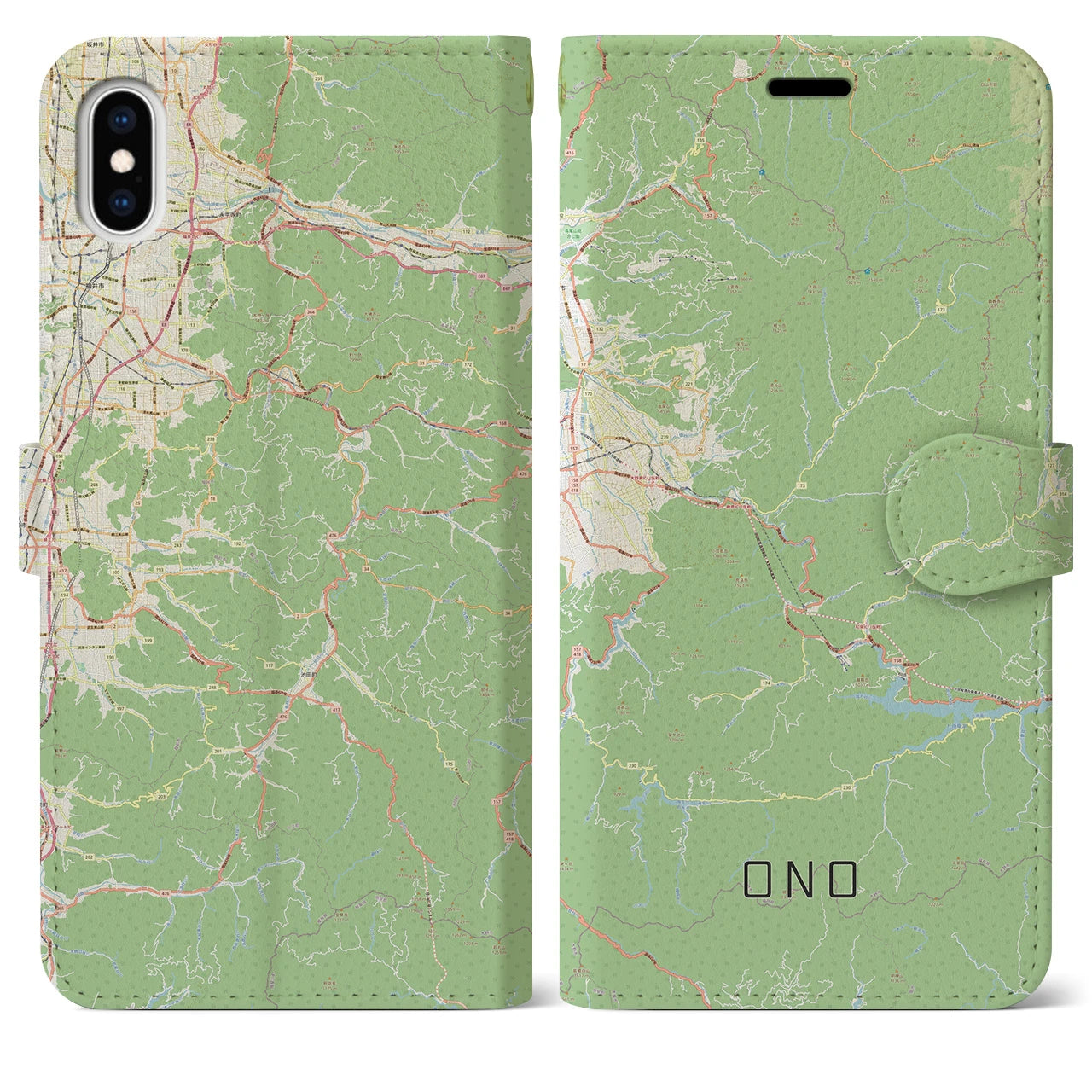 【大野(福井県)】地図柄iPhoneケース(手帳タイプ)ナチュラル・iPhone XS Max 用