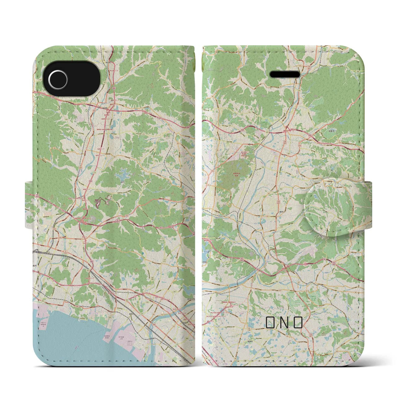 【小野(兵庫県)】地図柄iPhoneケース(手帳タイプ)ナチュラル・iPhone SE(第3 / 第2世代) / 8 / 7 / 6s / 6 用