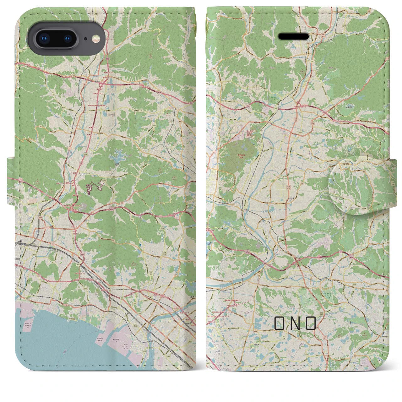 【小野(兵庫県)】地図柄iPhoneケース(手帳タイプ)ナチュラル・iPhone 8Plus /7Plus / 6sPlus / 6Plus 用