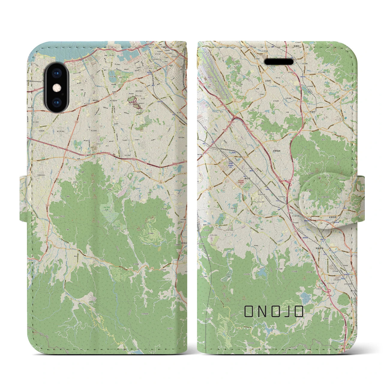 【大野城(福岡県)】地図柄iPhoneケース(手帳タイプ)ナチュラル・iPhone XS / X 用