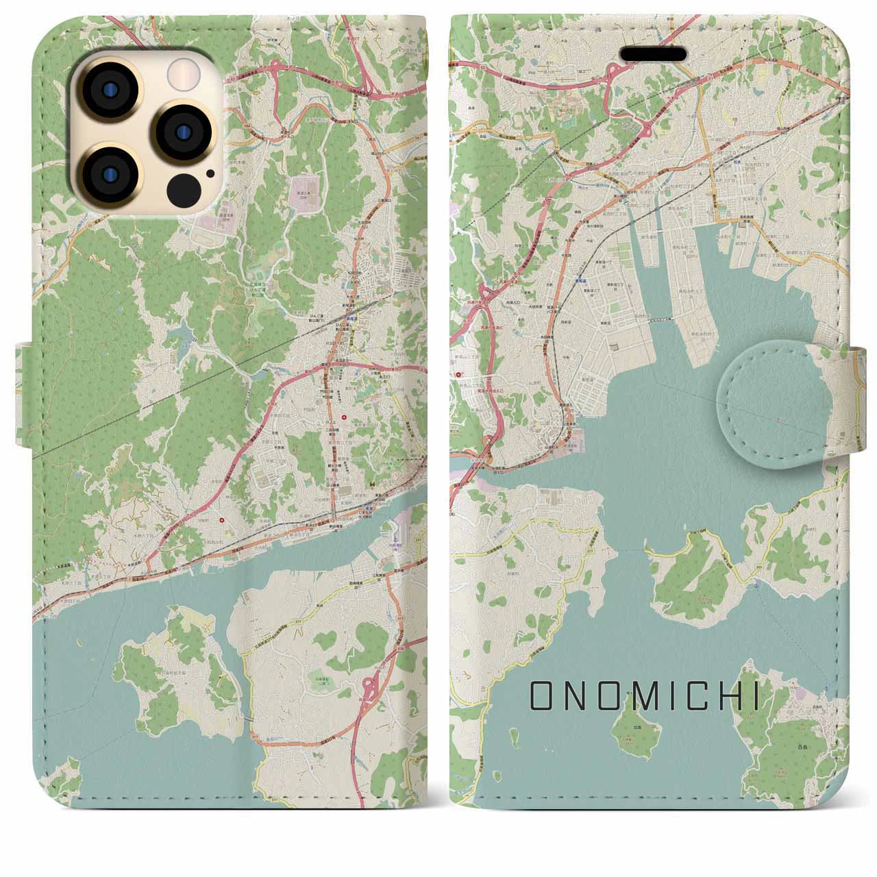 【尾道(広島県)】地図柄iPhoneケース(手帳タイプ)ナチュラル・iPhone 12 Pro Max 用