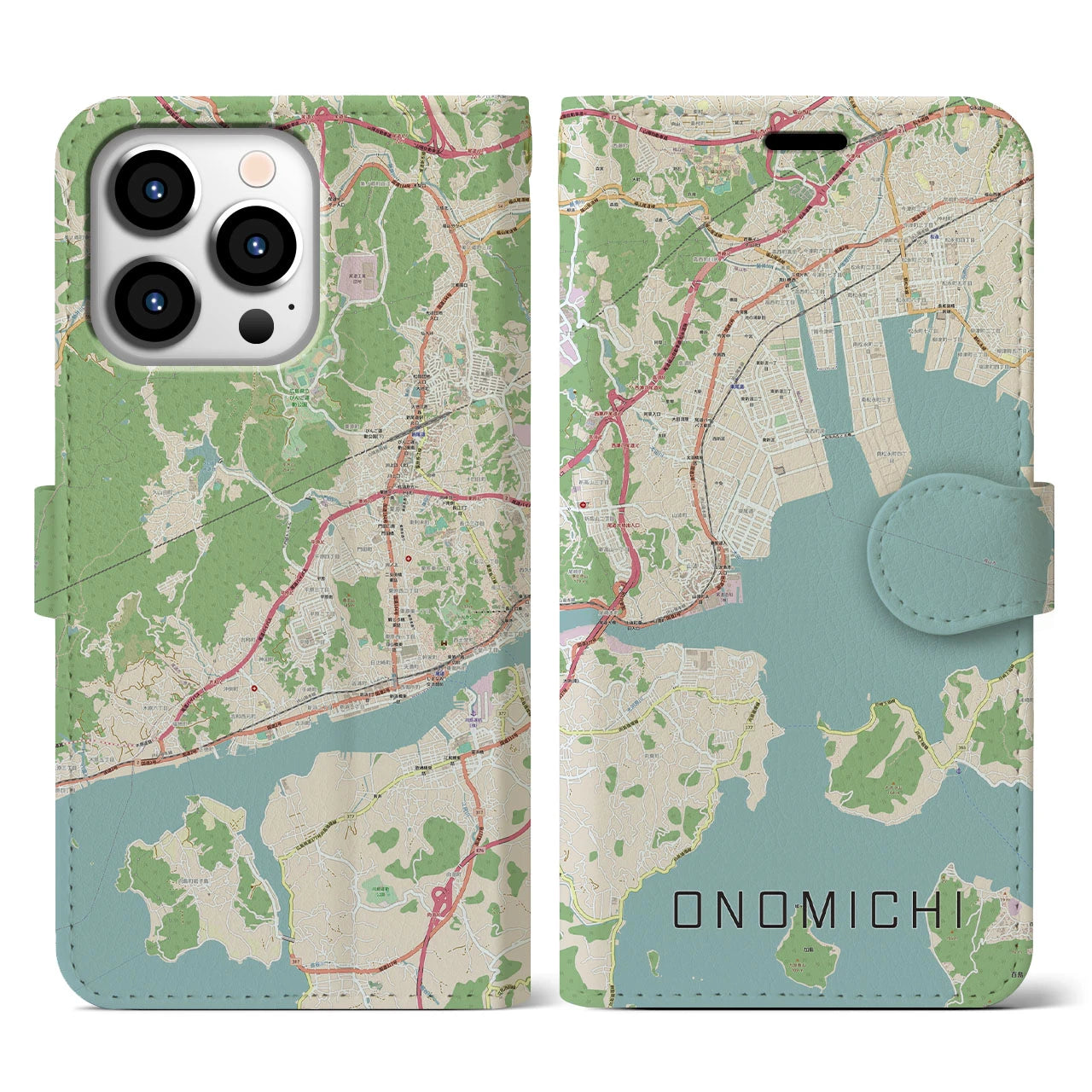 【尾道(広島県)】地図柄iPhoneケース(手帳タイプ)ナチュラル・iPhone 13 Pro 用