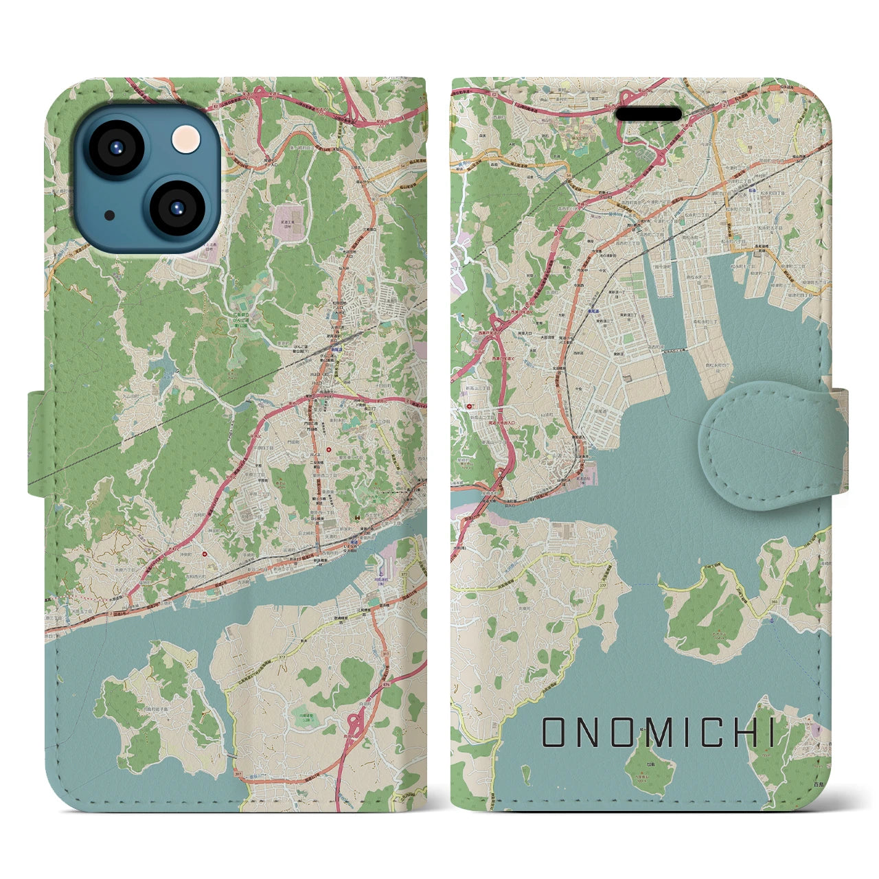 【尾道(広島県)】地図柄iPhoneケース(手帳タイプ)ナチュラル・iPhone 13 用