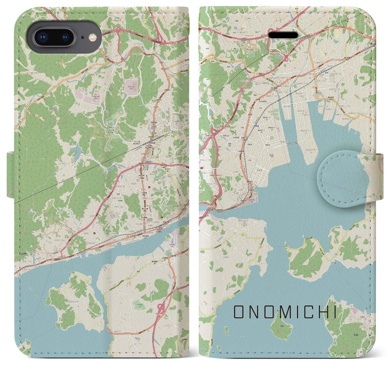 【尾道(広島県)】地図柄iPhoneケース(手帳タイプ)ナチュラル・iPhone 8Plus /7Plus / 6sPlus / 6Plus 用