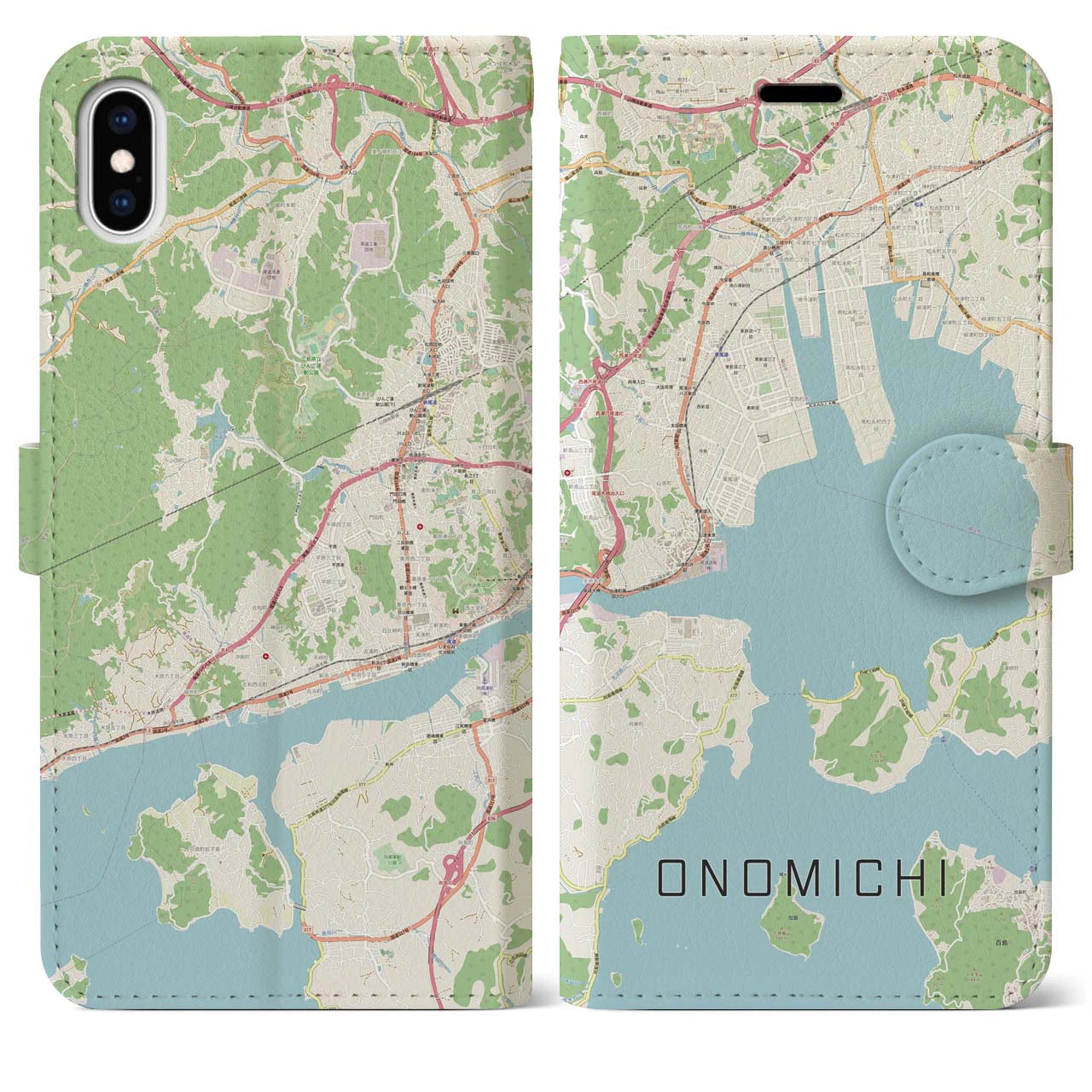 【尾道(広島県)】地図柄iPhoneケース(手帳タイプ)ナチュラル・iPhone XS Max 用