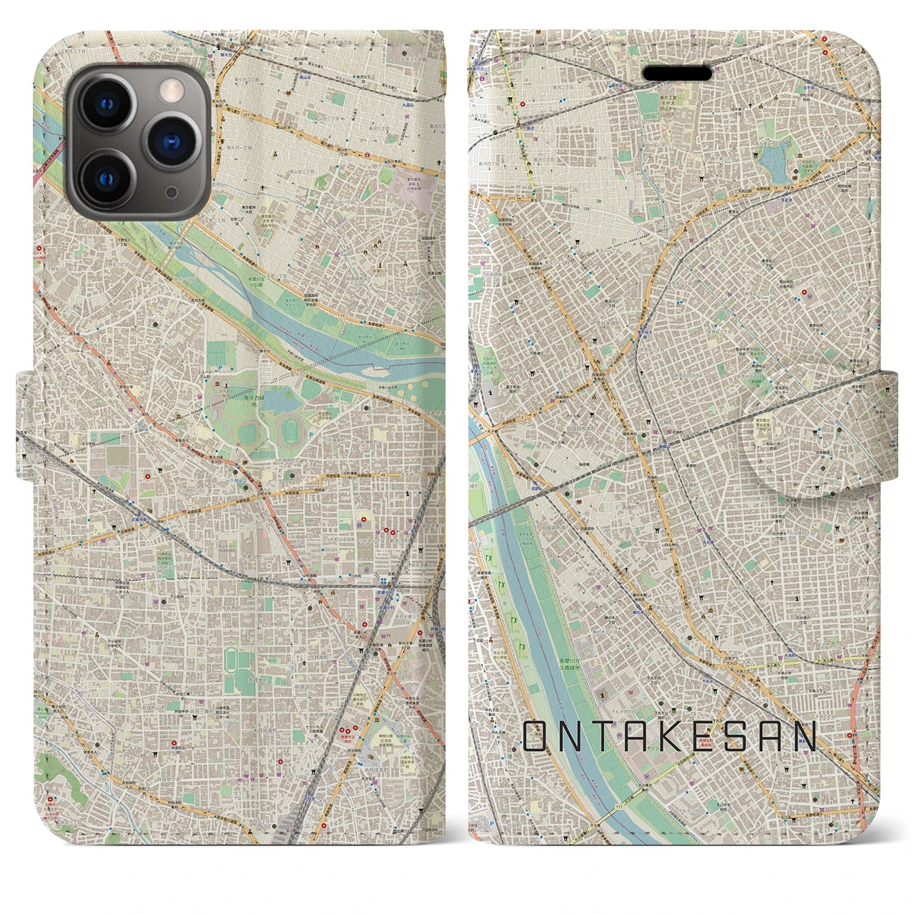 【御嶽山(東京都)】地図柄iPhoneケース(手帳タイプ)ナチュラル・iPhone 11 Pro Max 用