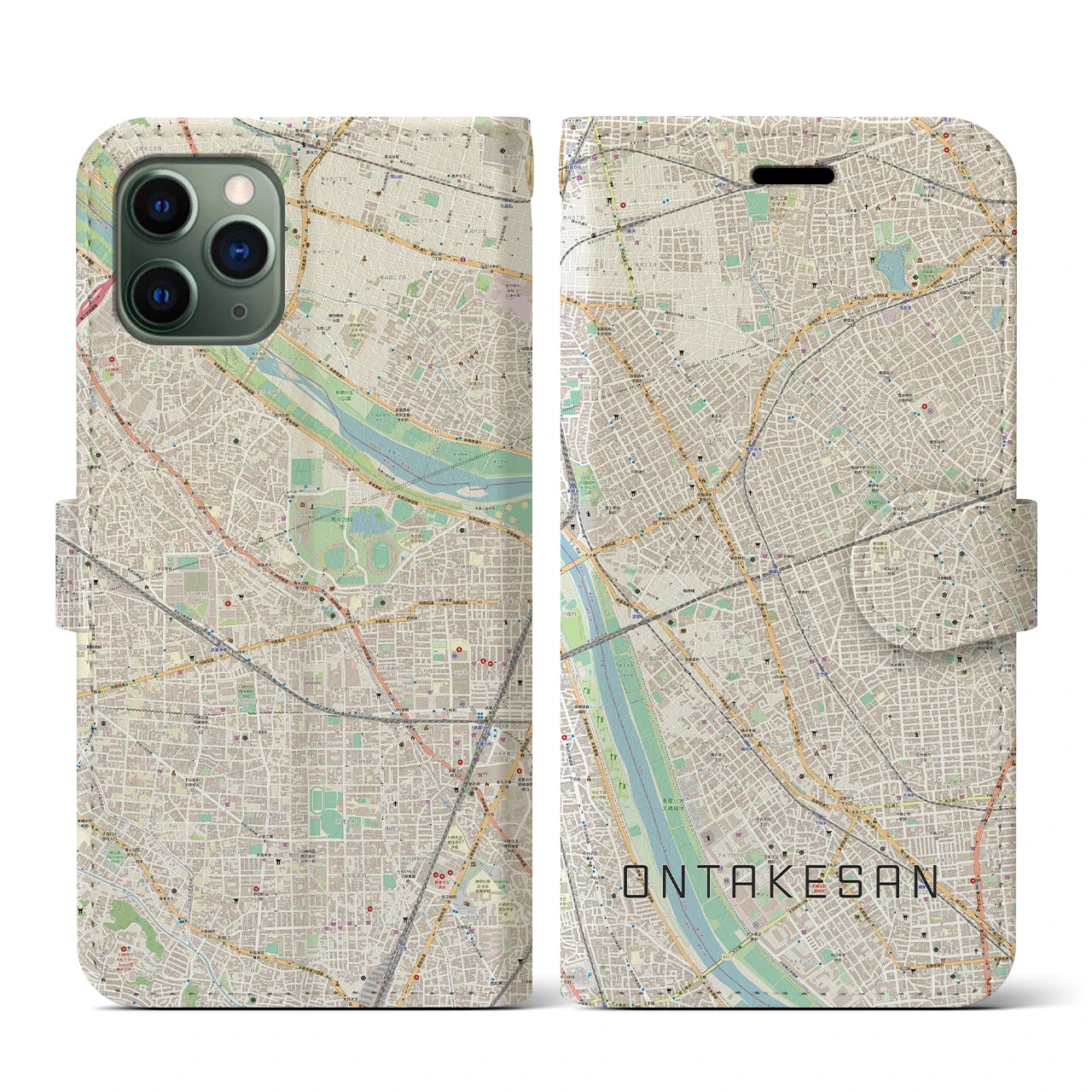 【御嶽山(東京都)】地図柄iPhoneケース(手帳タイプ)ナチュラル・iPhone 11 Pro 用