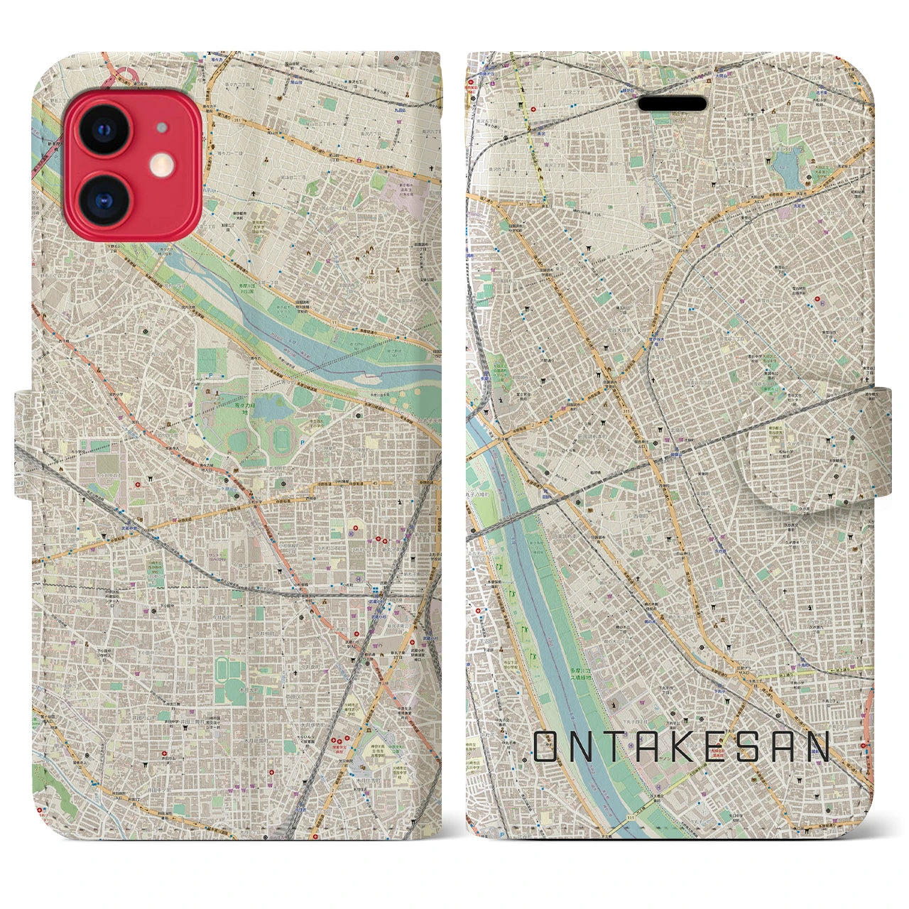 【御嶽山(東京都)】地図柄iPhoneケース(手帳タイプ)ナチュラル・iPhone 11 用
