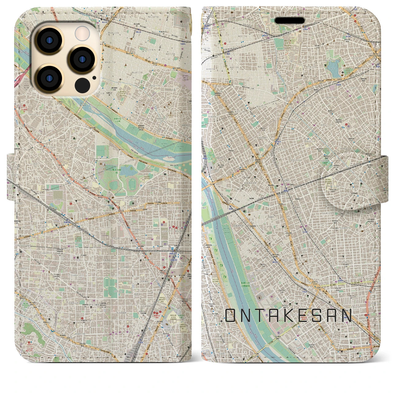 【御嶽山(東京都)】地図柄iPhoneケース(手帳タイプ)ナチュラル・iPhone 12 Pro Max 用