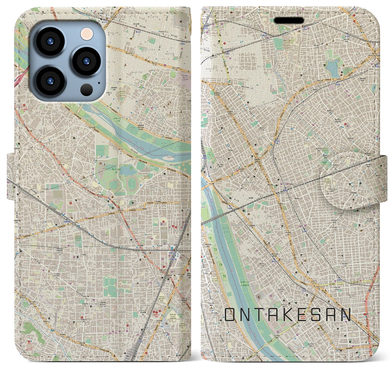 【御嶽山(東京都)】地図柄iPhoneケース(手帳タイプ)ナチュラル・iPhone 13 Pro Max 用