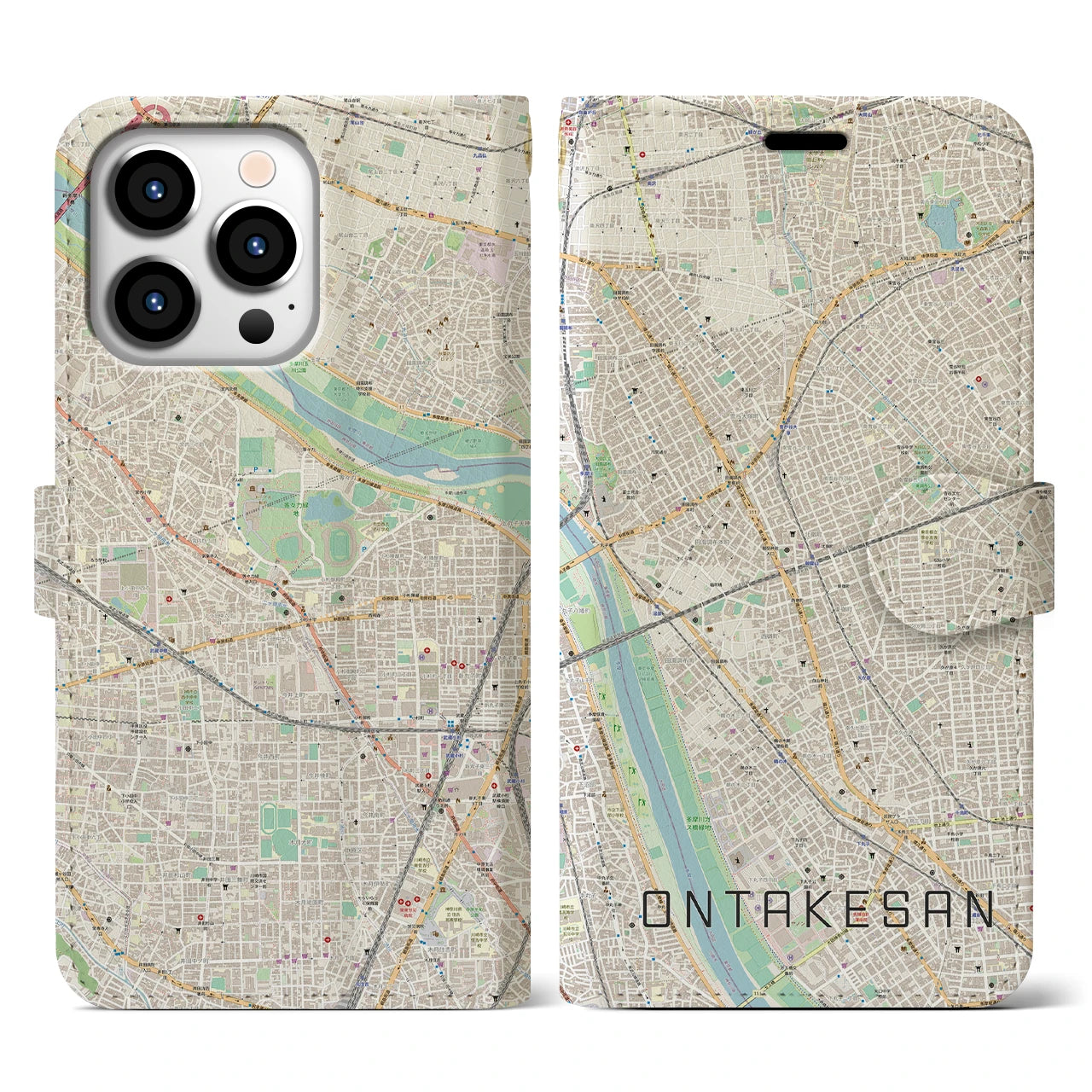 【御嶽山(東京都)】地図柄iPhoneケース(手帳タイプ)ナチュラル・iPhone 13 Pro 用