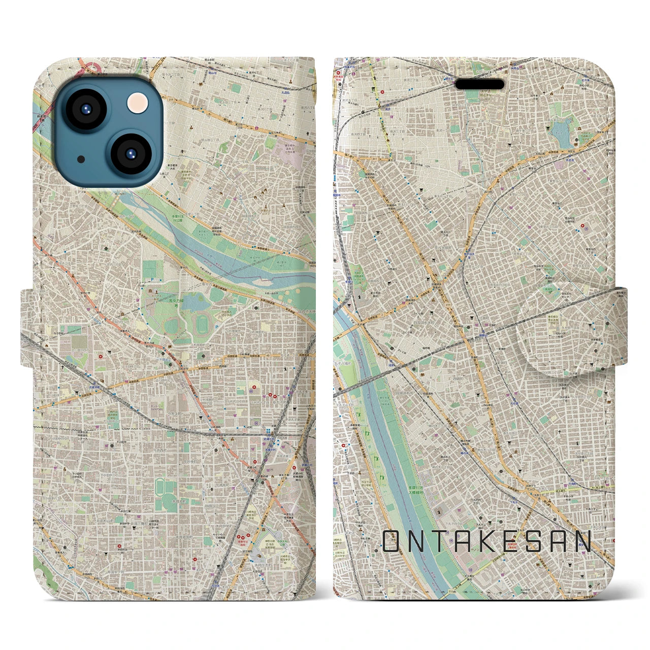 【御嶽山(東京都)】地図柄iPhoneケース(手帳タイプ)ナチュラル・iPhone 13 用