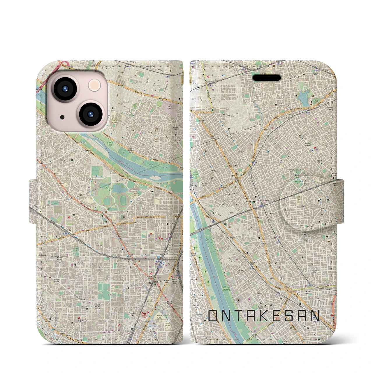 【御嶽山(東京都)】地図柄iPhoneケース(手帳タイプ)ナチュラル・iPhone 13 mini 用