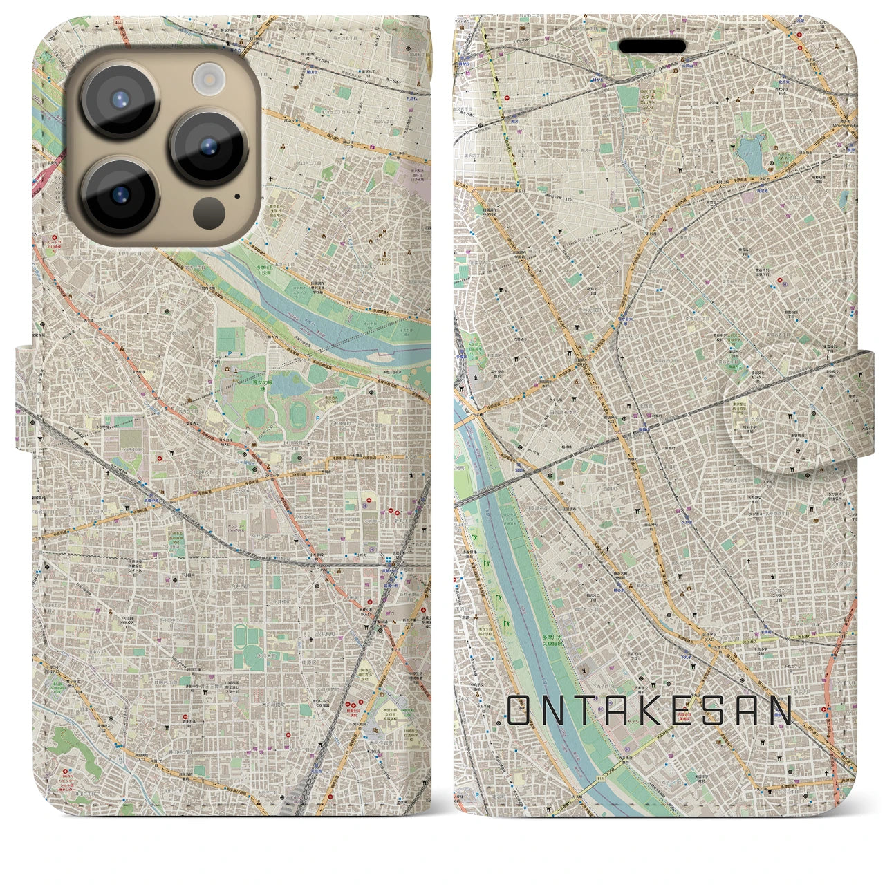 【御嶽山(東京都)】地図柄iPhoneケース(手帳タイプ)ナチュラル・iPhone 14 Pro Max 用