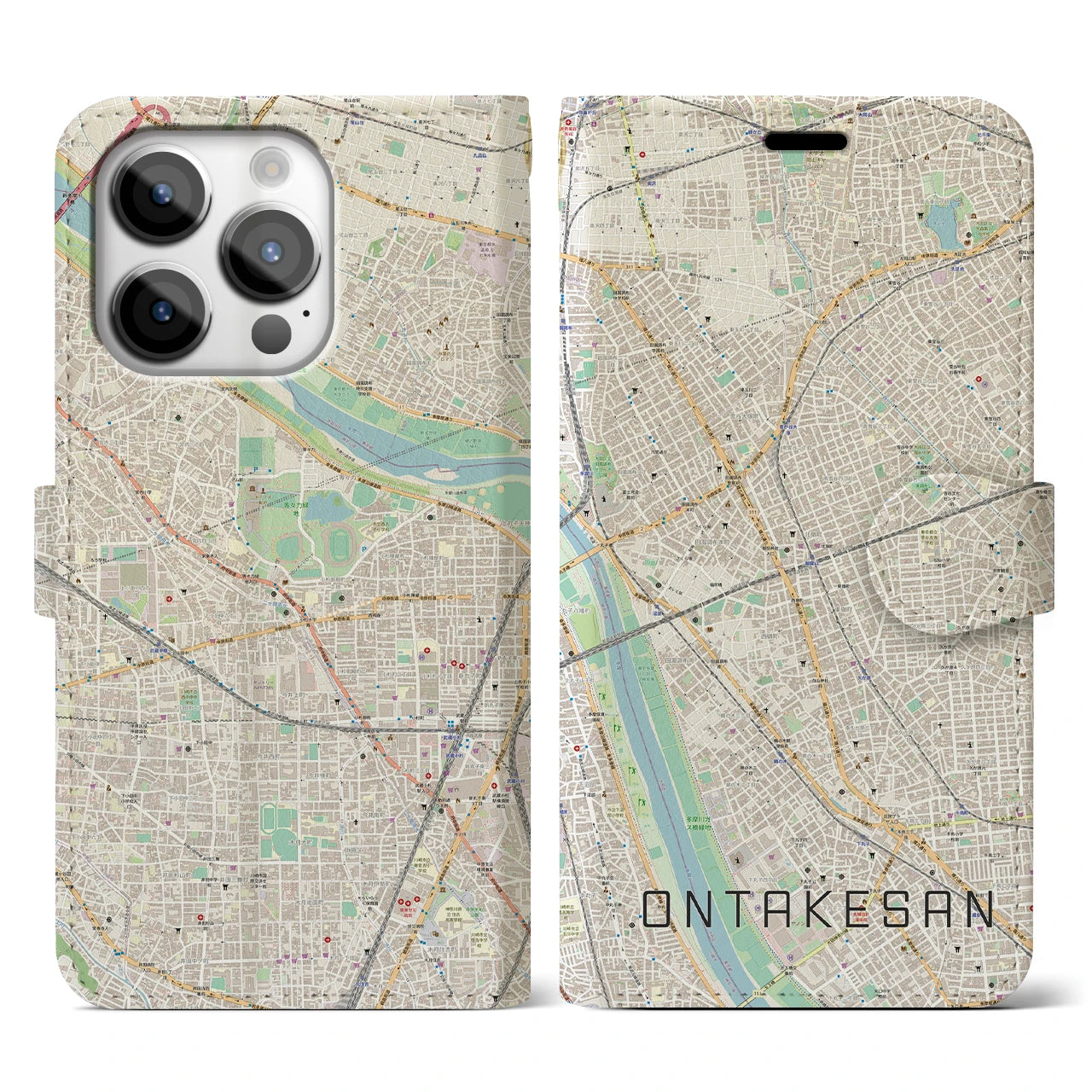 【御嶽山(東京都)】地図柄iPhoneケース(手帳タイプ)ナチュラル・iPhone 14 Pro 用