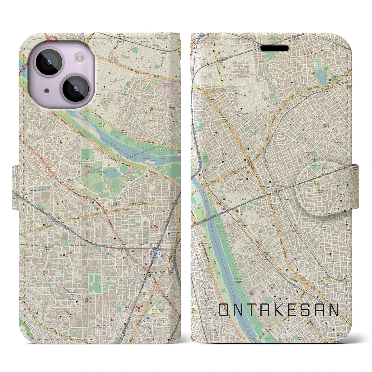 【御嶽山(東京都)】地図柄iPhoneケース(手帳タイプ)ナチュラル・iPhone 14 用