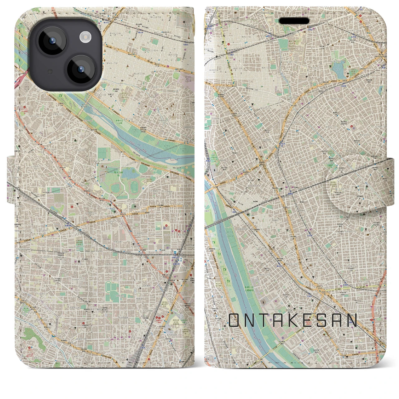 【御嶽山(東京都)】地図柄iPhoneケース(手帳タイプ)ナチュラル・iPhone 14 Plus 用
