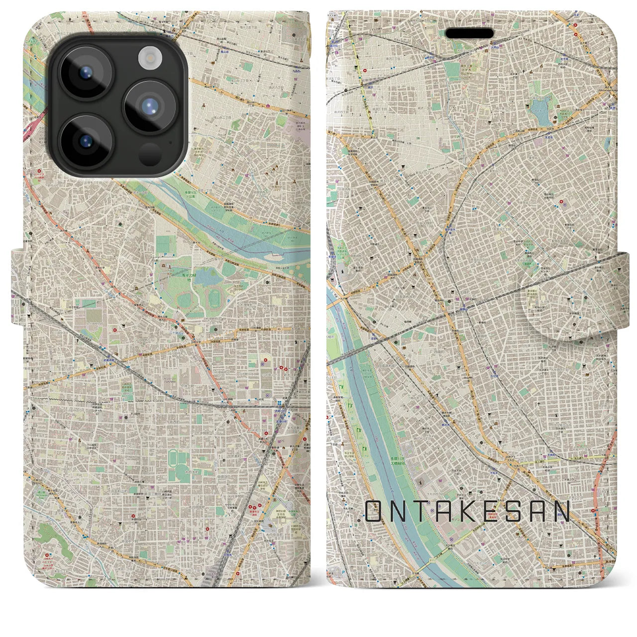 【御嶽山(東京都)】地図柄iPhoneケース(手帳タイプ)ナチュラル・iPhone 15 Pro Max 用