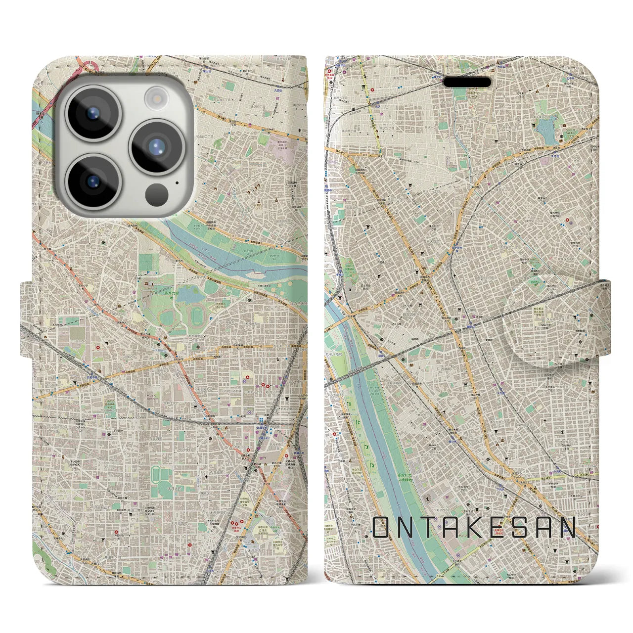 【御嶽山(東京都)】地図柄iPhoneケース(手帳タイプ)ナチュラル・iPhone 15 Pro 用