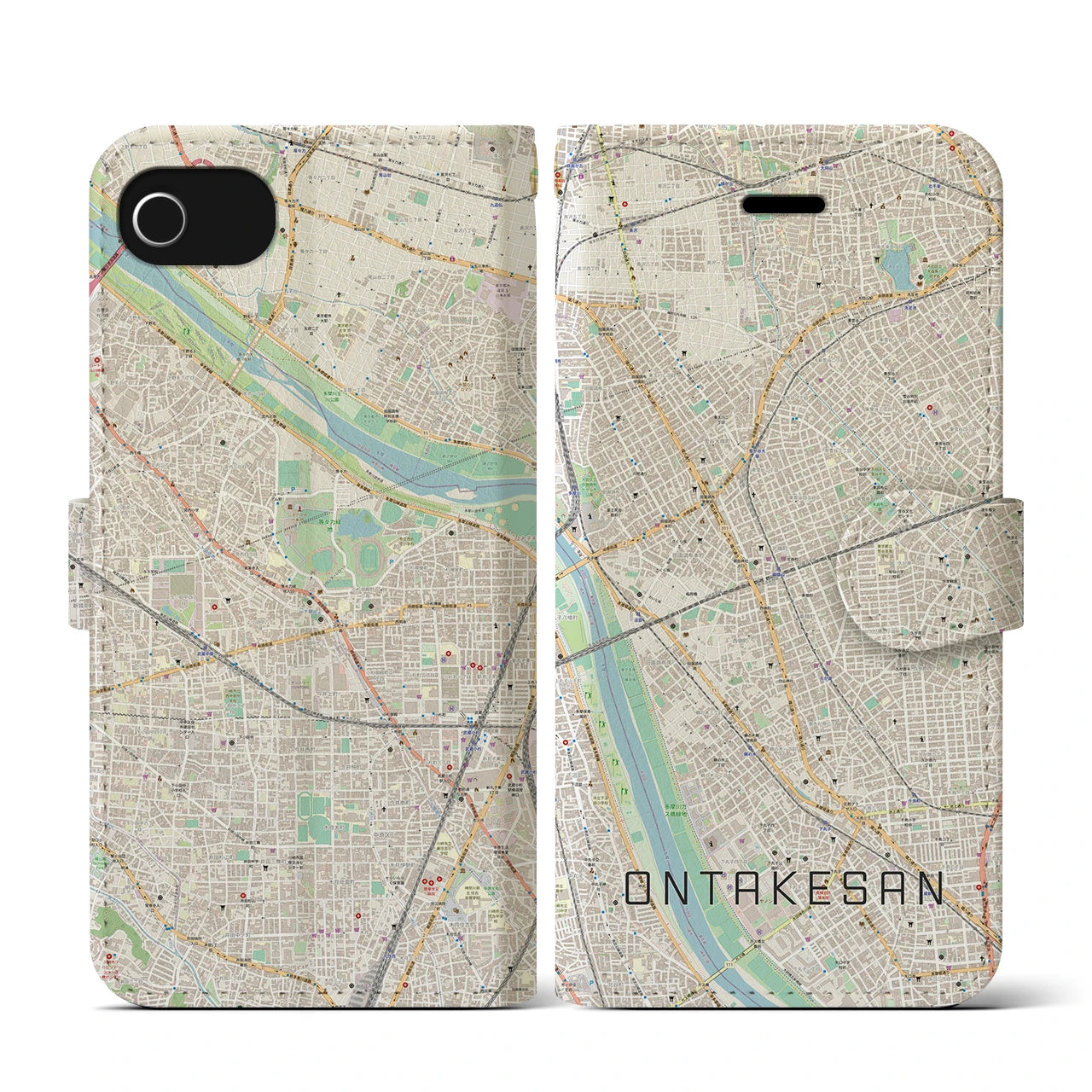 【御嶽山(東京都)】地図柄iPhoneケース(手帳タイプ)ナチュラル・iPhone SE(第3 / 第2世代) / 8 / 7 / 6s / 6 用