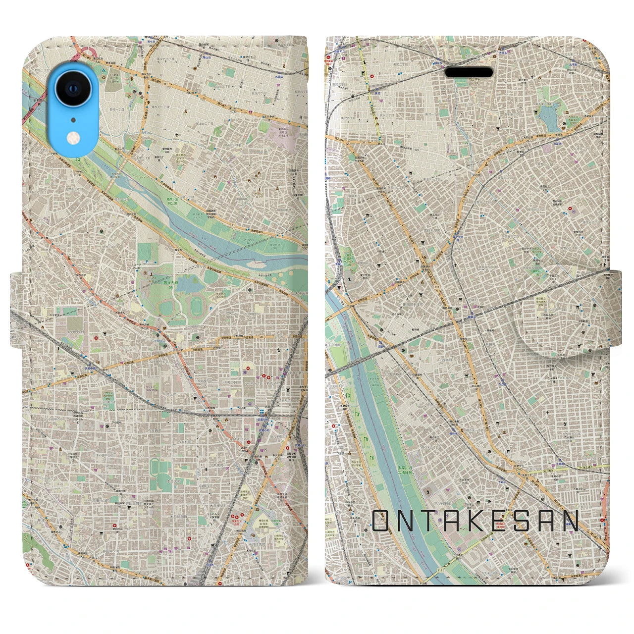 【御嶽山(東京都)】地図柄iPhoneケース(手帳タイプ)ナチュラル・iPhone XR 用