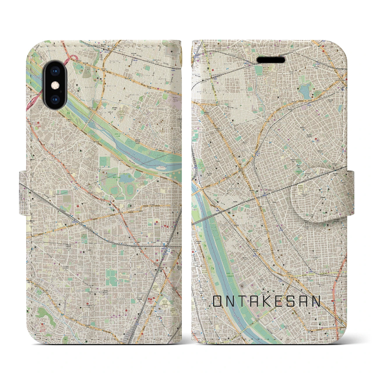 【御嶽山(東京都)】地図柄iPhoneケース(手帳タイプ)ナチュラル・iPhone XS / X 用